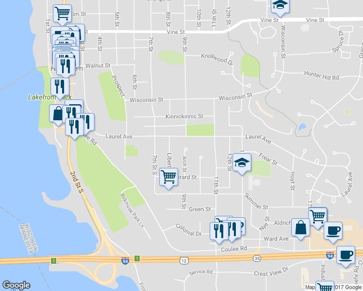map of restaurants, bars, coffee shops, grocery stores, and more near 205 Arch Street in Hudson