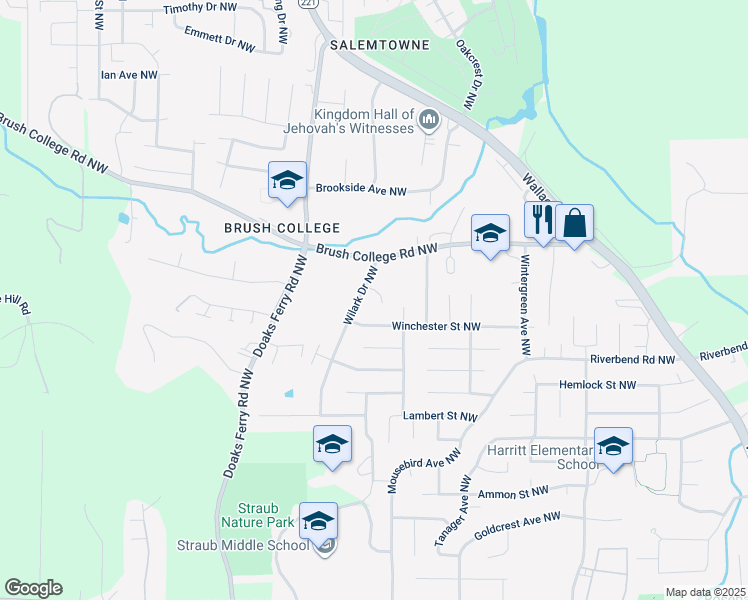 map of restaurants, bars, coffee shops, grocery stores, and more near 1972 Wisteria Court Northwest in Salem