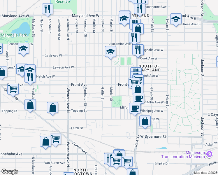 map of restaurants, bars, coffee shops, grocery stores, and more near 954 Marion Street in Saint Paul