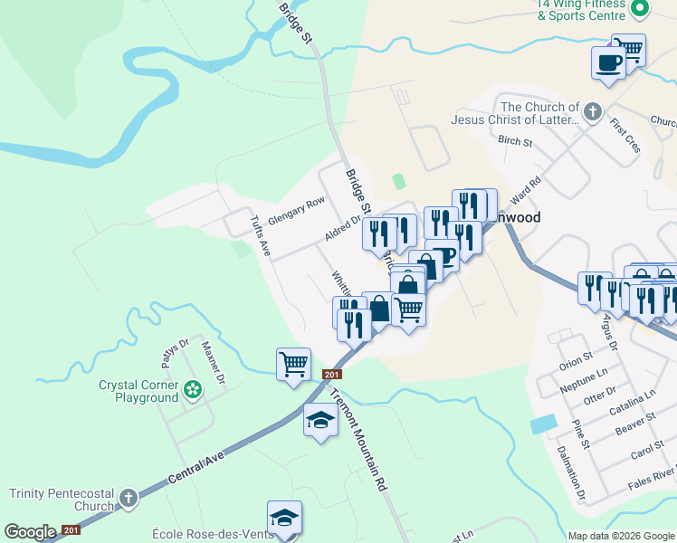 map of restaurants, bars, coffee shops, grocery stores, and more near 1062 Whittington Drive in Kingston