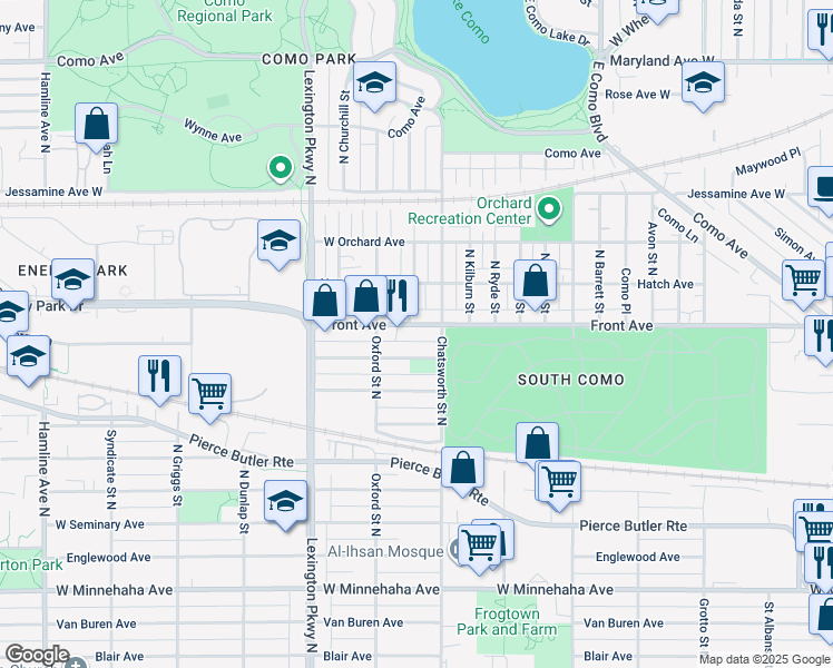 map of restaurants, bars, coffee shops, grocery stores, and more near 1002 Front Avenue in Saint Paul