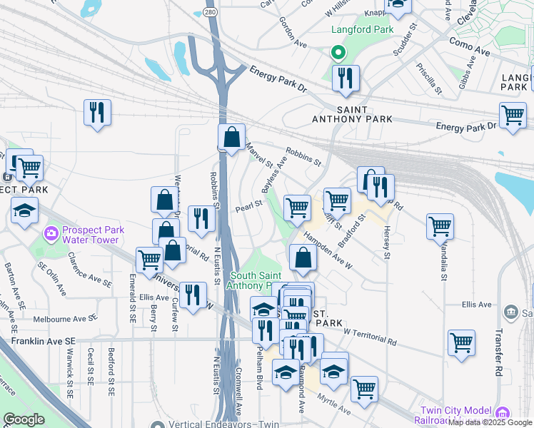 map of restaurants, bars, coffee shops, grocery stores, and more near 955 Bayless Avenue in Saint Paul