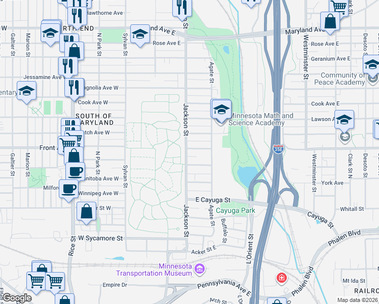 map of restaurants, bars, coffee shops, grocery stores, and more near 956 Jackson Street in Saint Paul