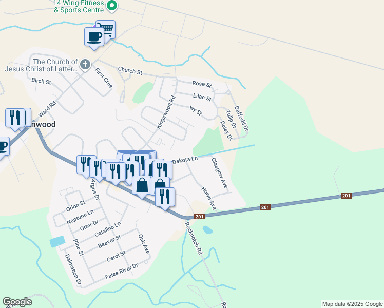 map of restaurants, bars, coffee shops, grocery stores, and more near 1006 Dakota Lane in Kingston