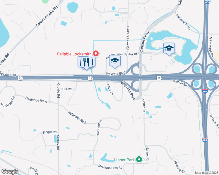 map of restaurants, bars, coffee shops, grocery stores, and more near 15321 Wayzata Boulevard in Wayzata