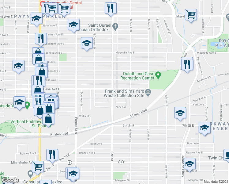 map of restaurants, bars, coffee shops, grocery stores, and more near 952 Earl Street in Saint Paul