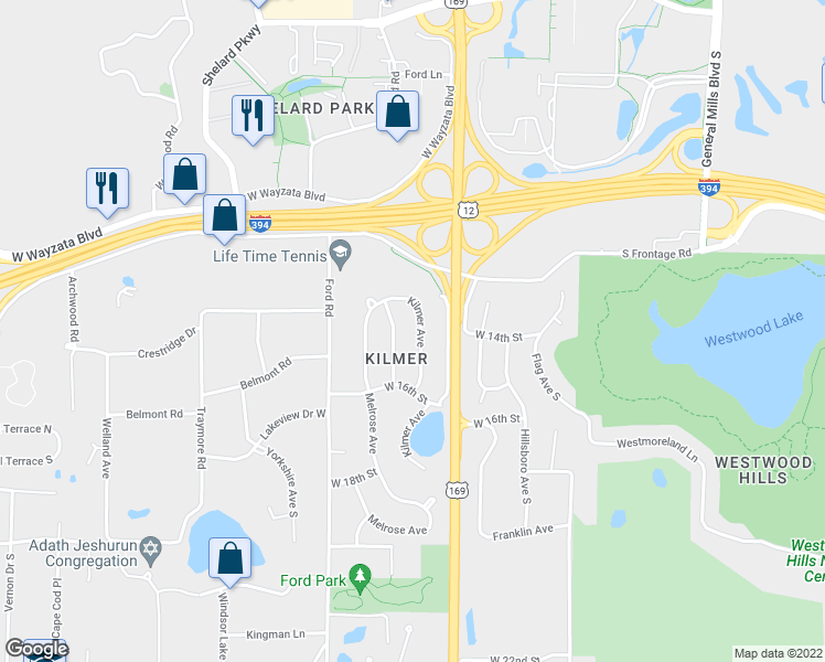 map of restaurants, bars, coffee shops, grocery stores, and more near 1344 Kilmer Avenue in Minneapolis
