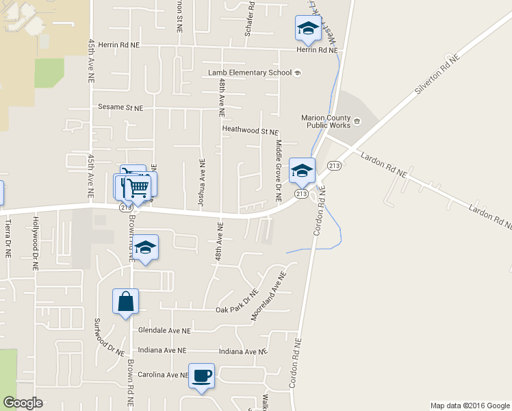 map of restaurants, bars, coffee shops, grocery stores, and more near 4822-4899 Cheryl Lynn Way Northeast in Salem