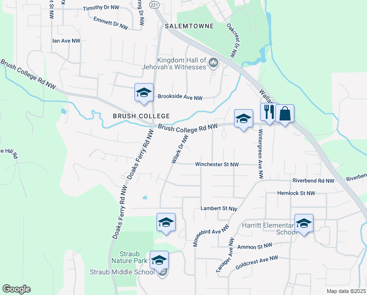 map of restaurants, bars, coffee shops, grocery stores, and more near 1972 Wisteria Court Northwest in Salem
