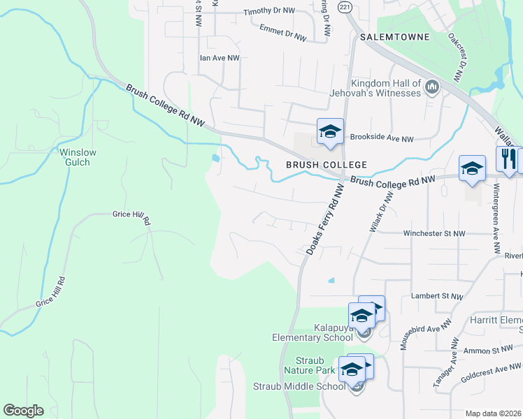 map of restaurants, bars, coffee shops, grocery stores, and more near 2345 Gibsonwoods Court Northwest in Salem