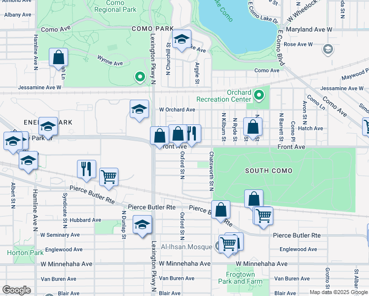 map of restaurants, bars, coffee shops, grocery stores, and more near 1036 Front Avenue in Saint Paul