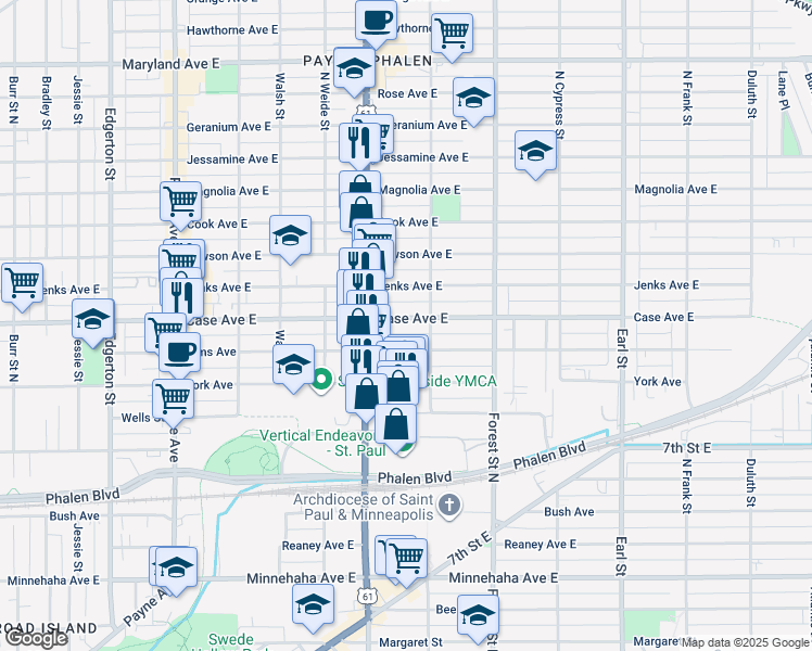 map of restaurants, bars, coffee shops, grocery stores, and more near 856 Case Avenue East in Saint Paul