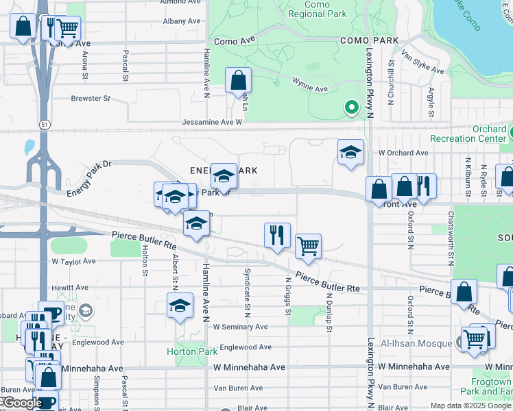 map of restaurants, bars, coffee shops, grocery stores, and more near in Saint Paul
