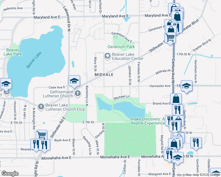 map of restaurants, bars, coffee shops, grocery stores, and more near 949 Evar Street in Maplewood