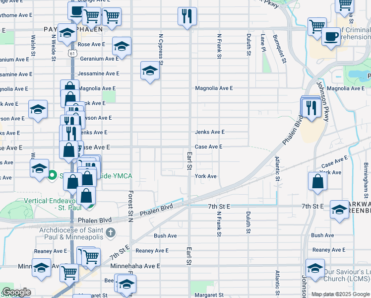 map of restaurants, bars, coffee shops, grocery stores, and more near 952 Earl Street in Saint Paul