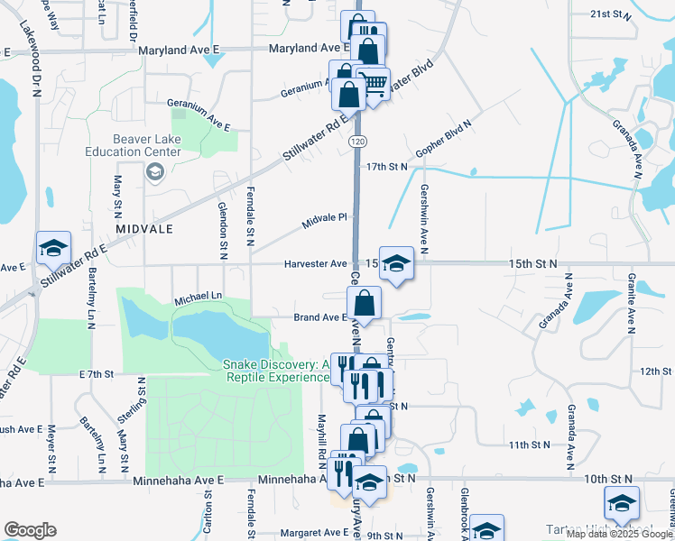 map of restaurants, bars, coffee shops, grocery stores, and more near 2716 Harvester Avenue in Maplewood