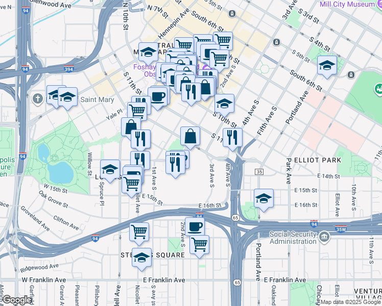 map of restaurants, bars, coffee shops, grocery stores, and more near 1301 2nd Avenue South in Minneapolis