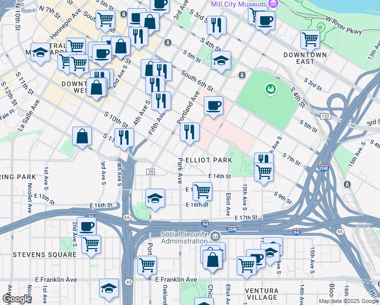 map of restaurants, bars, coffee shops, grocery stores, and more near 918 Centennial Place in Minneapolis