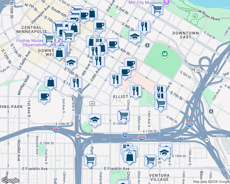 map of restaurants, bars, coffee shops, grocery stores, and more near 911 Park Avenue in Minneapolis