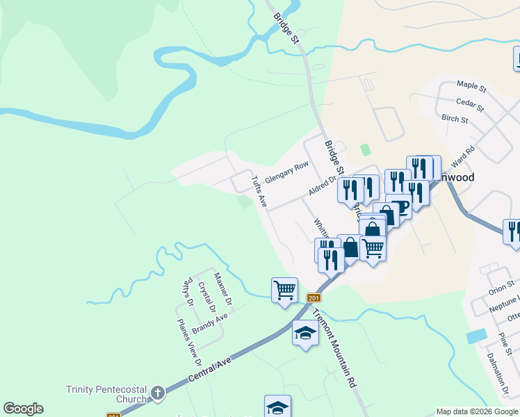 map of restaurants, bars, coffee shops, grocery stores, and more near 1081 Tufts Avenue in Kingston
