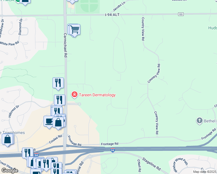 map of restaurants, bars, coffee shops, grocery stores, and more near 421 Jack Pine Drive in Hudson