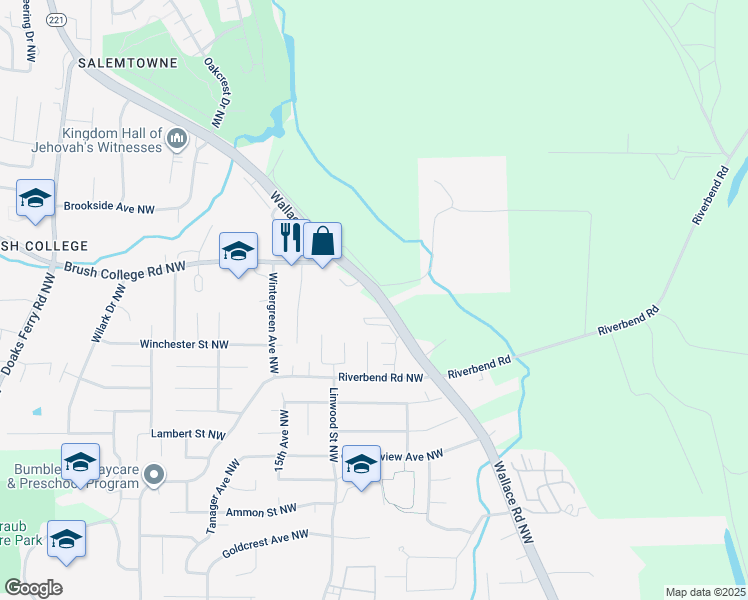 map of restaurants, bars, coffee shops, grocery stores, and more near 2539 Wallace Road Northwest in Salem