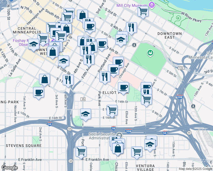 map of restaurants, bars, coffee shops, grocery stores, and more near 918 Centennial Place in Minneapolis