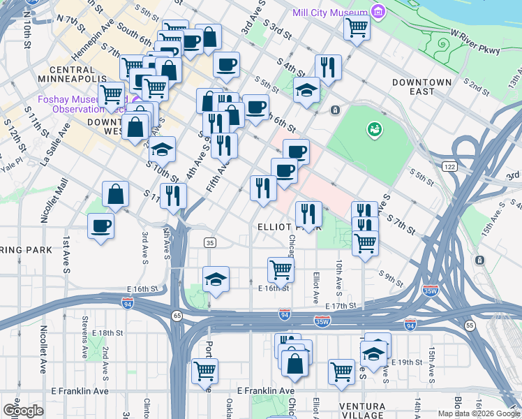 map of restaurants, bars, coffee shops, grocery stores, and more near 918 Centennial Place in Minneapolis