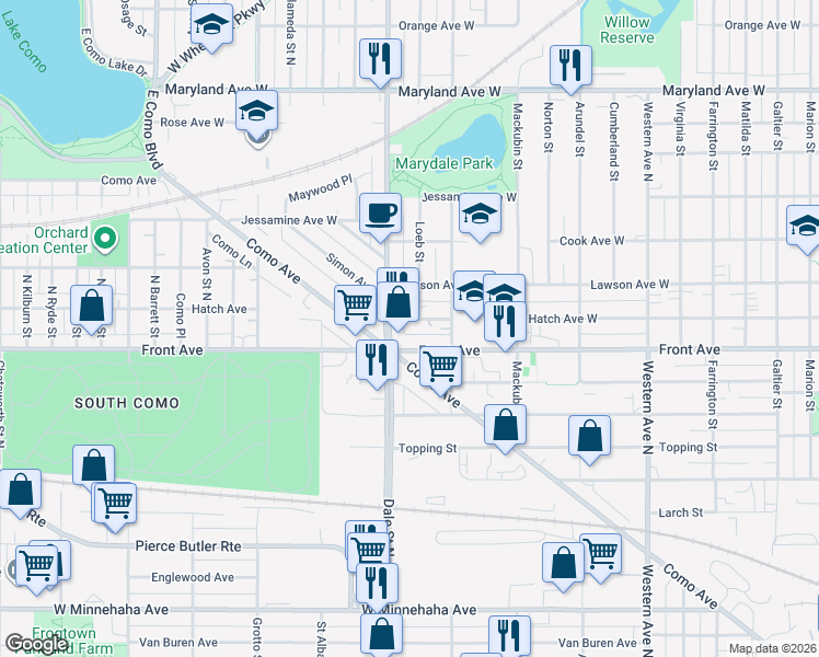 map of restaurants, bars, coffee shops, grocery stores, and more near 1002 Dale Street North in Saint Paul