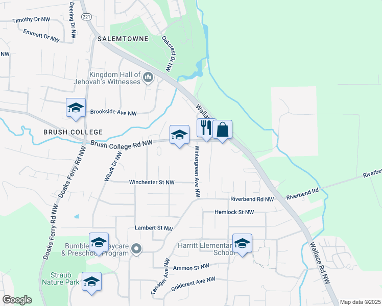 map of restaurants, bars, coffee shops, grocery stores, and more near 1564 Brush College Road Northwest in Salem
