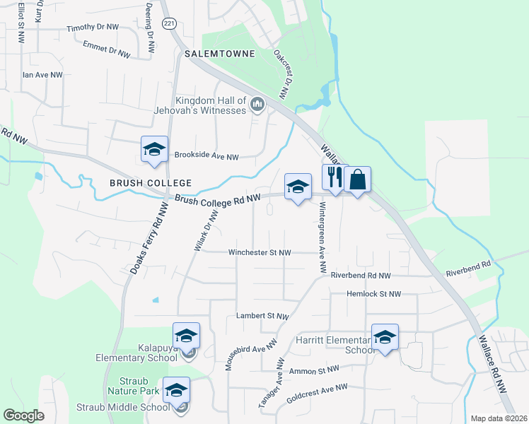 map of restaurants, bars, coffee shops, grocery stores, and more near 2596 Char Circle Northwest in Salem