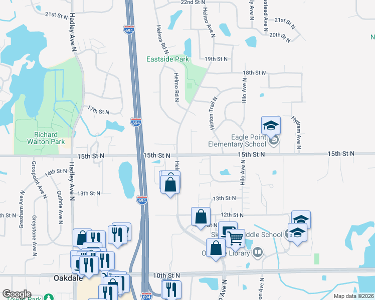map of restaurants, bars, coffee shops, grocery stores, and more near 1573 Helmo Avenue North in Saint Paul