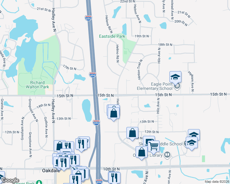 map of restaurants, bars, coffee shops, grocery stores, and more near 1556 Helmo Avenue North in Saint Paul