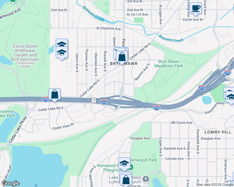 map of restaurants, bars, coffee shops, grocery stores, and more near 609 Queen Avenue South in Minneapolis