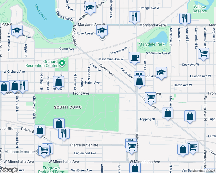 map of restaurants, bars, coffee shops, grocery stores, and more near 1024 Grotto Street North in Saint Paul