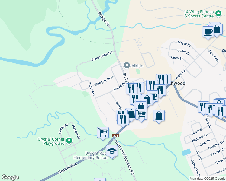 map of restaurants, bars, coffee shops, grocery stores, and more near Aldred Drive in Kingston
