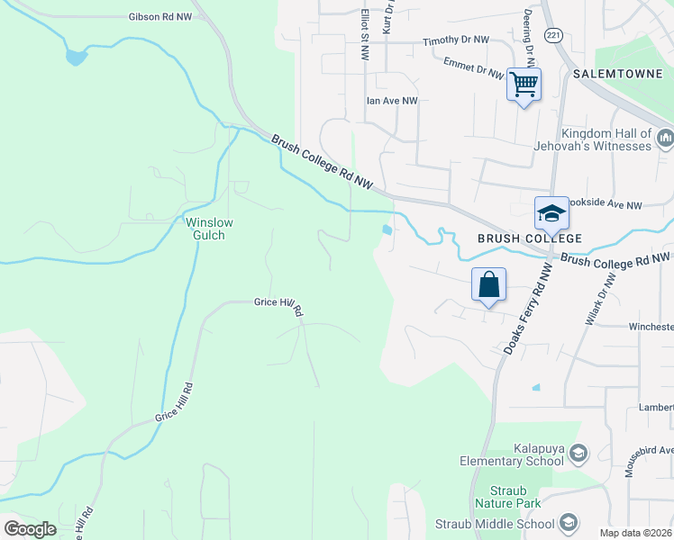 map of restaurants, bars, coffee shops, grocery stores, and more near 2730 Brush College Road Northwest in Salem