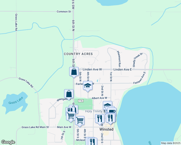 map of restaurants, bars, coffee shops, grocery stores, and more near 640 Northgate Drive in Winsted