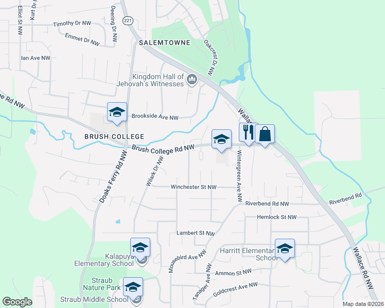 map of restaurants, bars, coffee shops, grocery stores, and more near 2534 Westwind Avenue Northwest in Salem