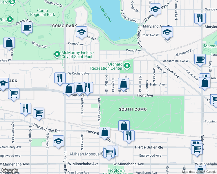map of restaurants, bars, coffee shops, grocery stores, and more near 1002 North Ryde Street in Saint Paul