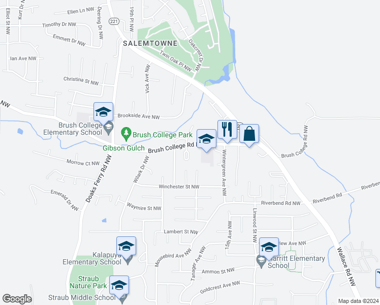 map of restaurants, bars, coffee shops, grocery stores, and more near 2522 Char Circle Northwest in Salem