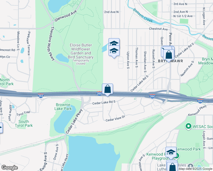 map of restaurants, bars, coffee shops, grocery stores, and more near N Wayzata Blvd in Minneapolis