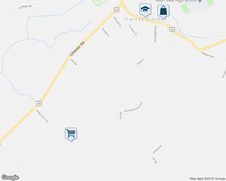 map of restaurants, bars, coffee shops, grocery stores, and more near 105 Dill Road in Windsor
