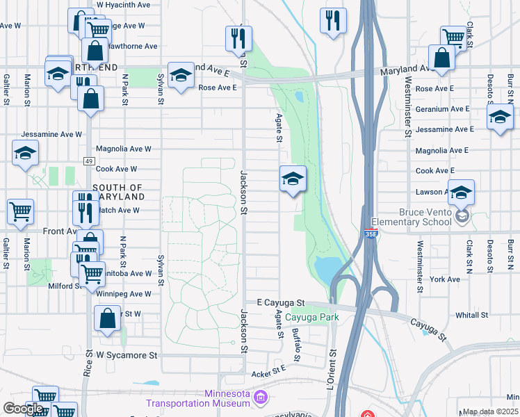 map of restaurants, bars, coffee shops, grocery stores, and more near 1008 Jackson Street in Saint Paul