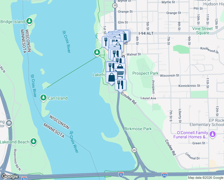 map of restaurants, bars, coffee shops, grocery stores, and more near 110 1st Street in Hudson