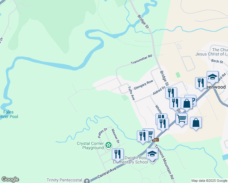 map of restaurants, bars, coffee shops, grocery stores, and more near 1155 Tufts Avenue in Kingston
