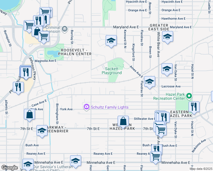 map of restaurants, bars, coffee shops, grocery stores, and more near 990 Germain Court in Saint Paul
