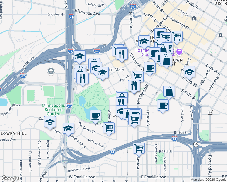 map of restaurants, bars, coffee shops, grocery stores, and more near in Minneapolis