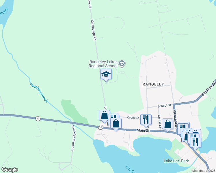 map of restaurants, bars, coffee shops, grocery stores, and more near 59 Loon Lake Road in Rangeley