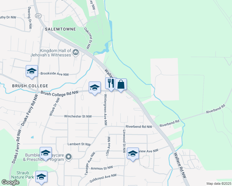 map of restaurants, bars, coffee shops, grocery stores, and more near 1452 Brush College Road Northwest in Salem